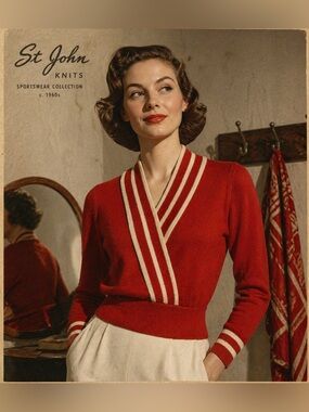 Vintage 70s St John for Neiman Marcus red and cream wrap cardigan size small